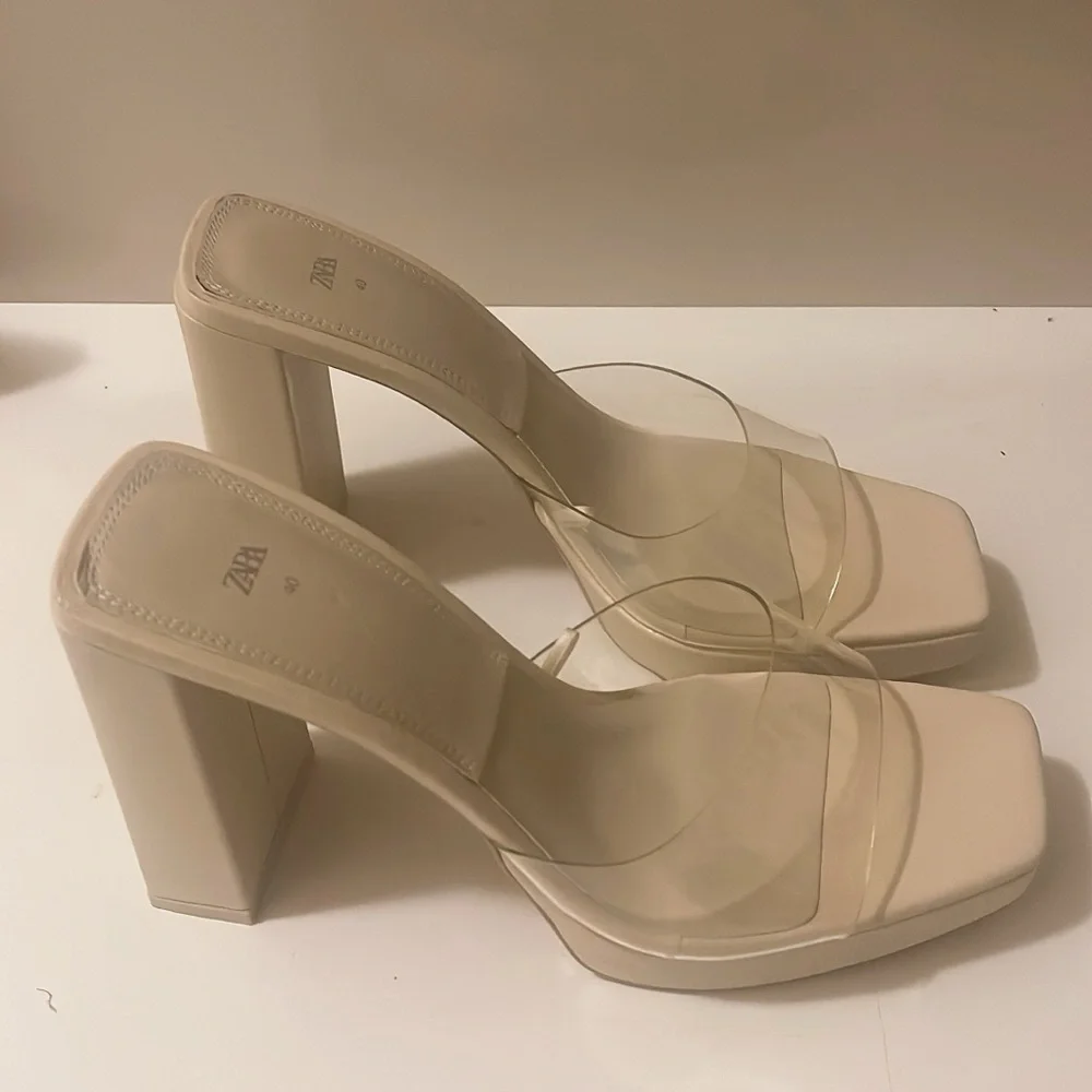 Zara Heels Slip-on Platform Cocktail Ivory Solid Shoes - Picture 2 of 8